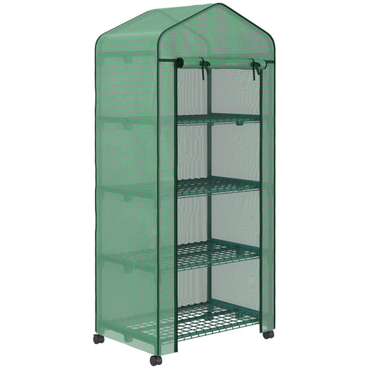 Portable Greenhouse, Outdoor Hot House Plant Flower Greenhouse with 4 Tier Shelves, PE Cover, Green - Gallery Canada