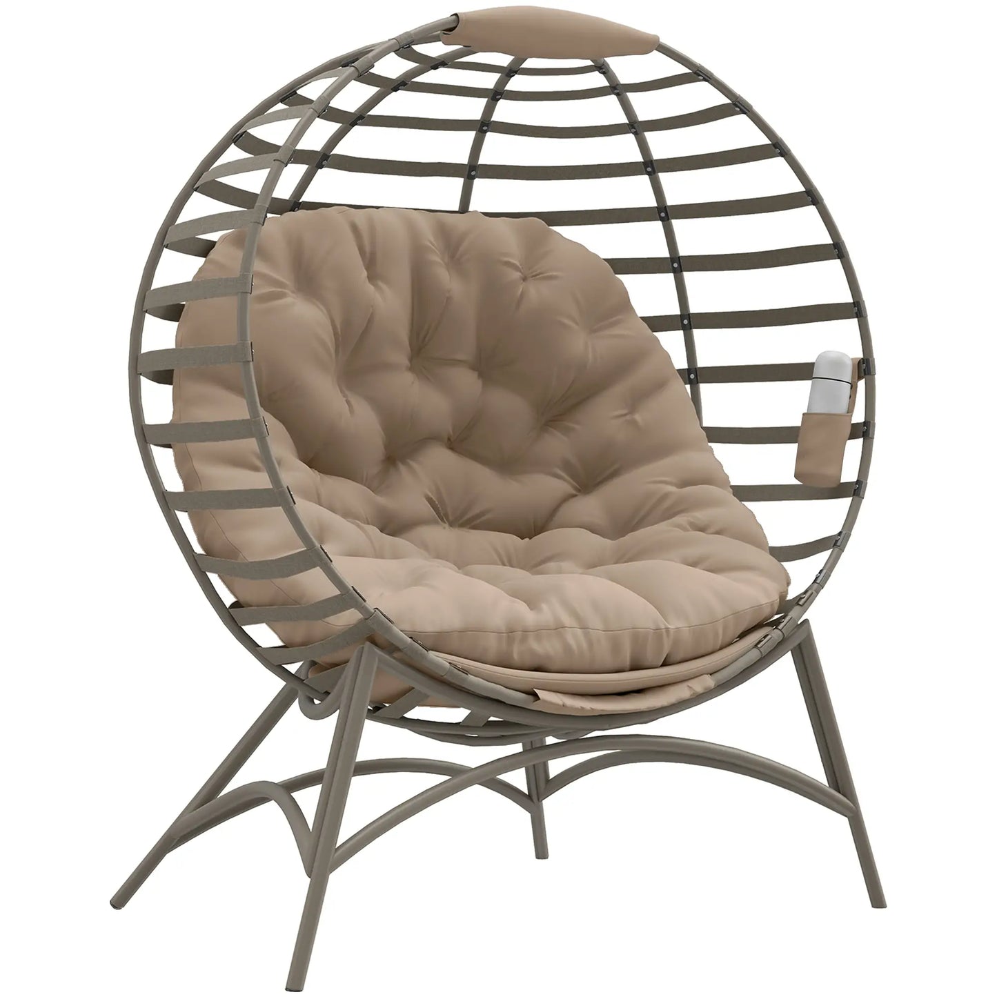 Egg Chair, Patio Lounge Chair, Foldable Basket Chair with Large Seat Cushion, Side Pocket, Sand Patio Chairs at Gallery Canada