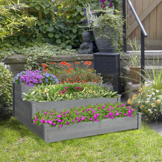 3-Tier Garden Bed Planter Box, 49"x49"x22", Grey Raised Garden Beds Grey at Gallery Canada