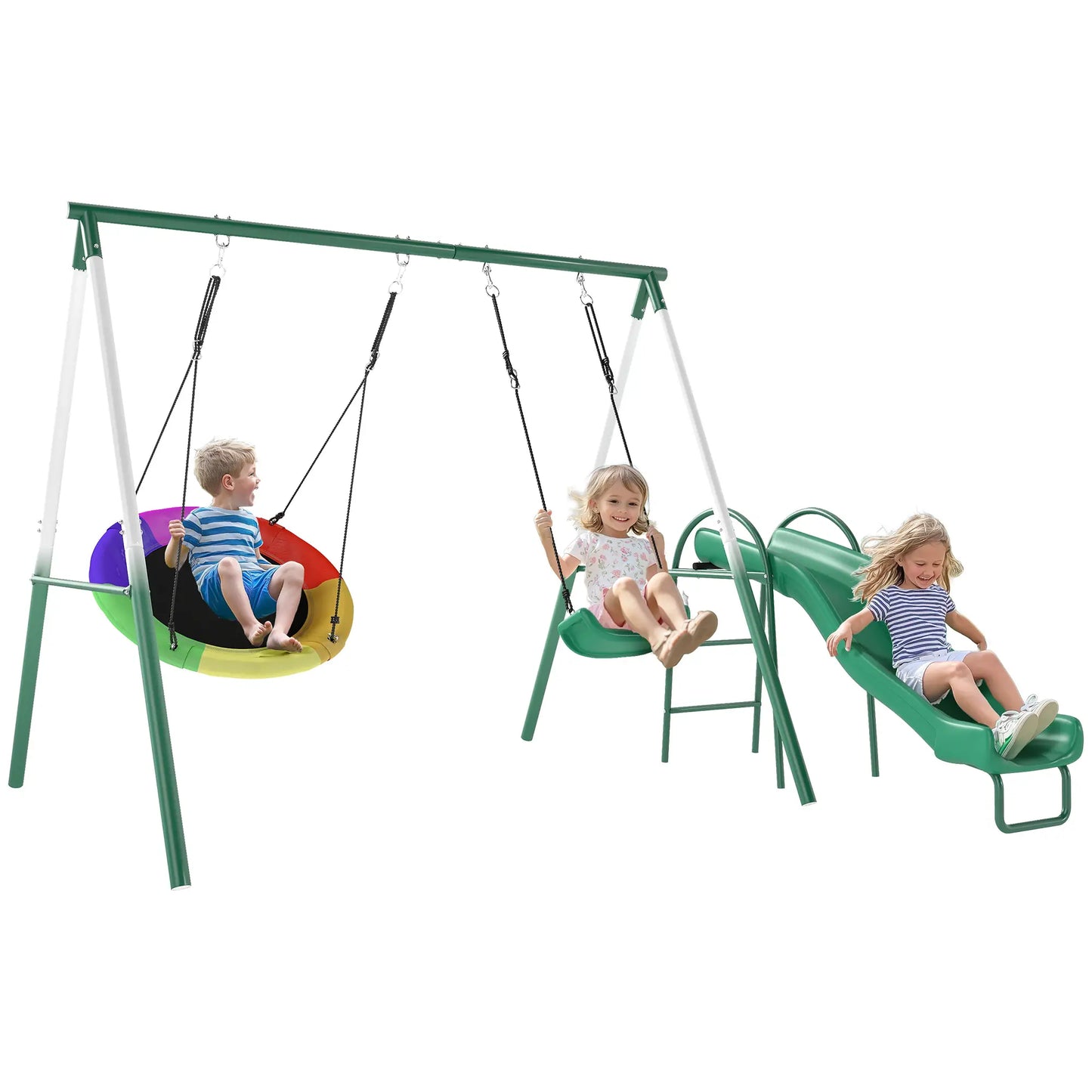 Metal Swing Set With Slide, Saucer Swing Seat, Dark Green Gym Sets & Swings at Gallery Canada