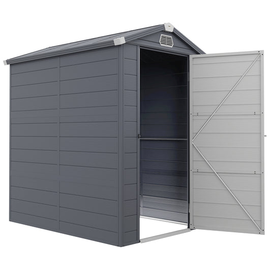 4.5' x 6' Garden Storage Shed with Latch Door, Vents, Sloped Roof, PP, Grey - Gallery Canada