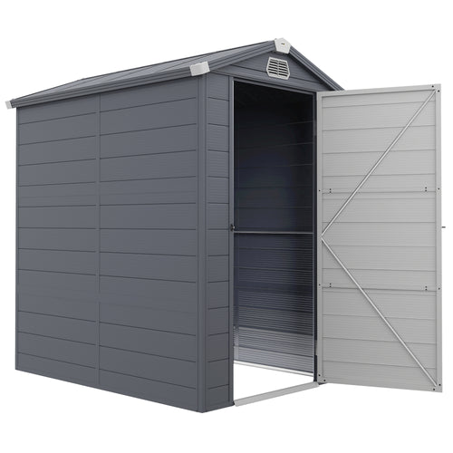4.5' x 6' Garden Storage Shed with Latch Door, Vents, Sloped Roof, PP, Grey