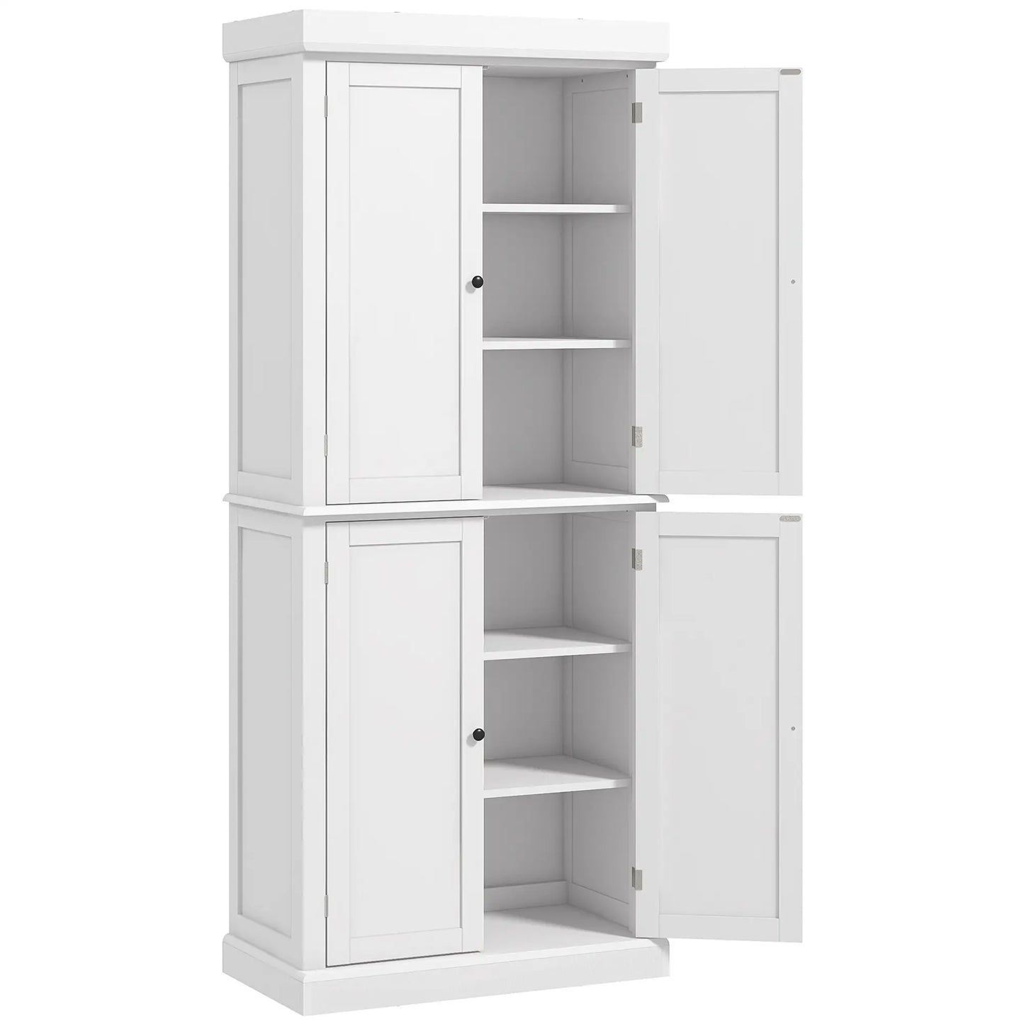 72.5" Freestanding Kitchen Pantry, 4 Doors, White