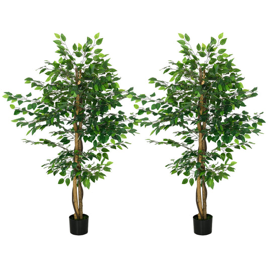 Set of 2 5ft Artificial Trees Ficus, Indoor Outdoor Fake Plants with Pot, for Home Decor - Gallery Canada