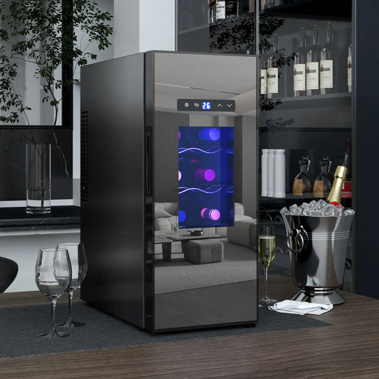 12 Bottle Wine Fridge, Under Counter Cooler, Glass Door, LED Light, Temp Control Small Kitchen Appliances Black at Gallery Canada