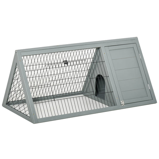 46" x 25" Wooden A-Frame Outdoor Rabbit Cage Small Animal Hutch with Outside Run &; Ventilating Wire, Grey - Gallery Canada