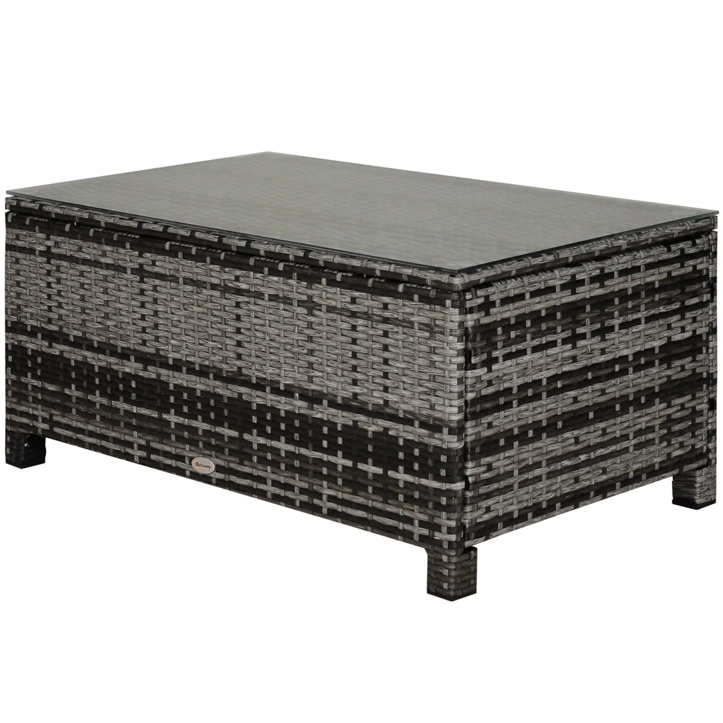 Outdoor PE Rattan Wicker Table, Glass Top, 24in, Mixed Grey Coffee Tables at Gallery Canada