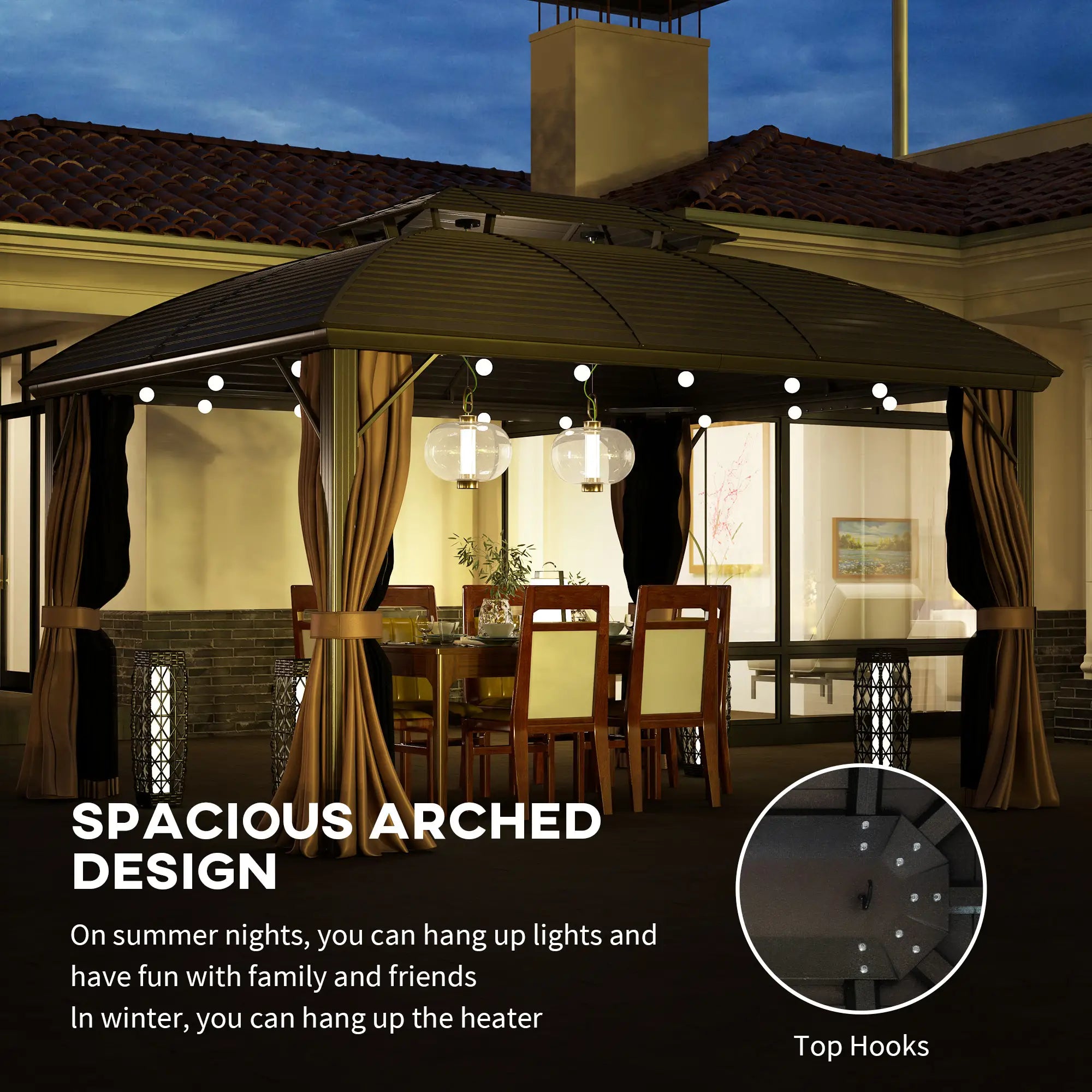 10' x 12' Hardtop Gazebo, Double Roof, Netting, Curtains, Garden, Backyard Gazebos at Gallery Canada