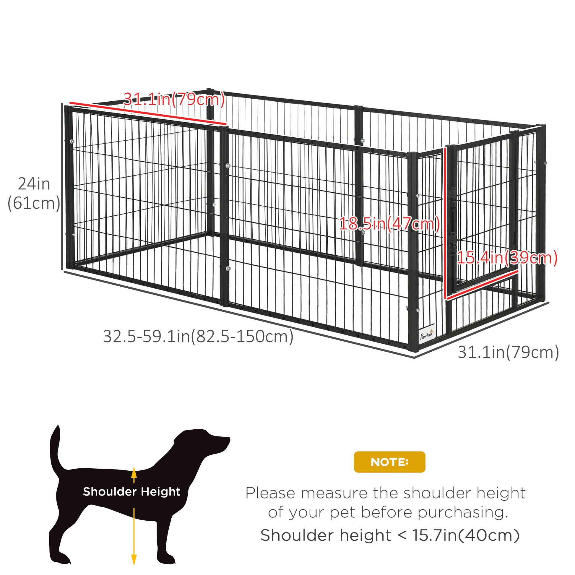 6 Panel Dog Playpen Dog Pen Metal Pet Fence for Outside Indoor, Adjustable Width, Heavy Duty Steel Frame, 32.5"-59"W x 24"D x 24''H Black at Gallery Canada