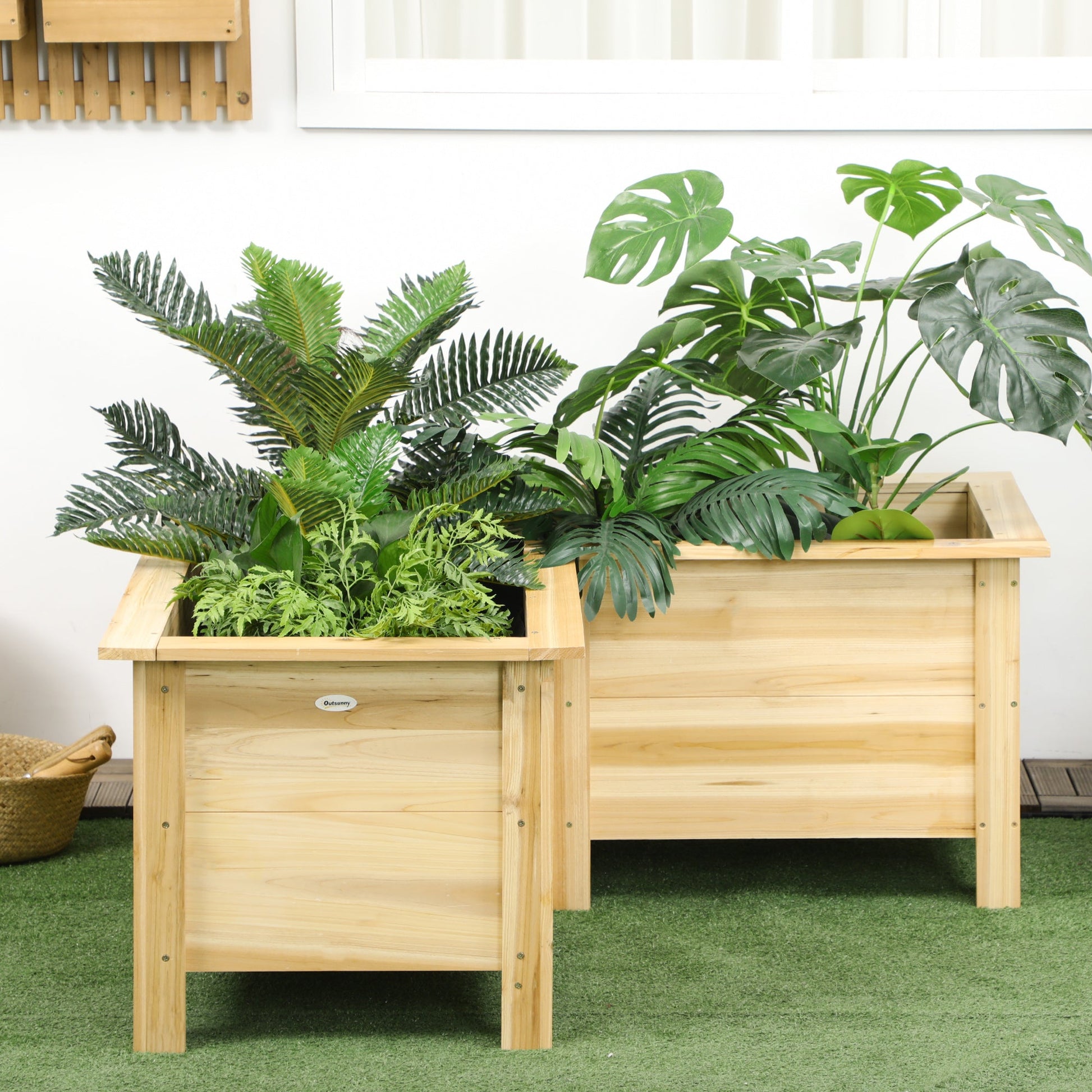 Raised Garden Bed, Wooden Elevated Planter Box Outdoor with Legs, for Vegetables, Flowers, Herbs, L-shaped, Natural at Gallery Canada