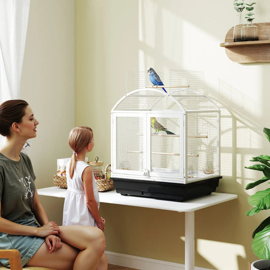 30 Inch Open Top Bird Cage, Removable Tray, Food Container, Dark Grey Bird Cages Dark Grey, White at Gallery Canada