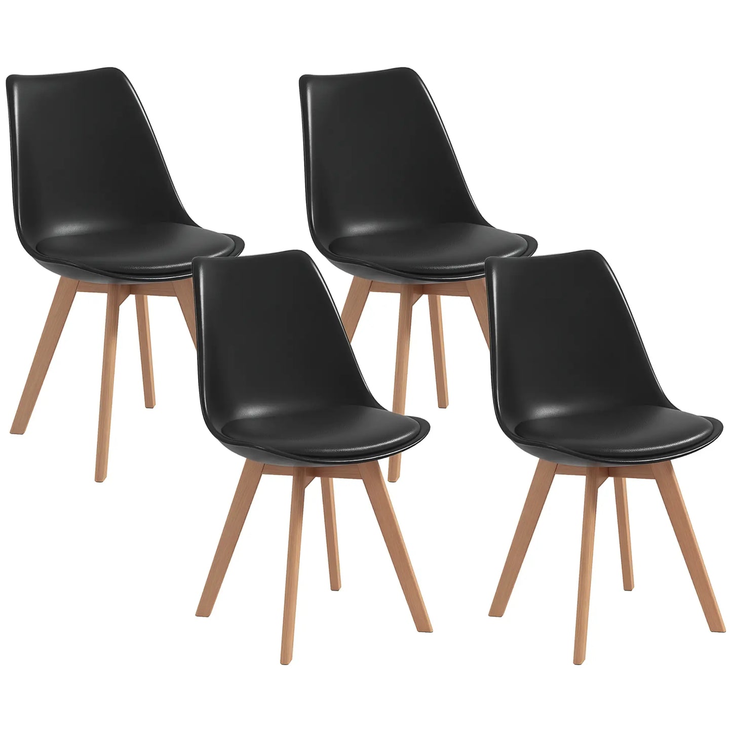 Ensemble de 4 chaises de Table à manger modernes, chaises de Table de cuisine en bois d'hévéa avec coussin en cuir PU pour salon, chambre à coucher