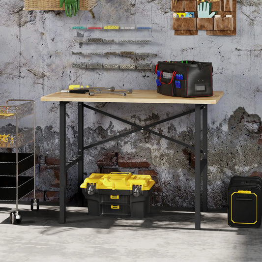 46" Workbench Table, Oak Wood Top, Heavy-Duty Steel, Natural Wood Potting Benches & Tables Black, Natural Wood at Gallery Canada