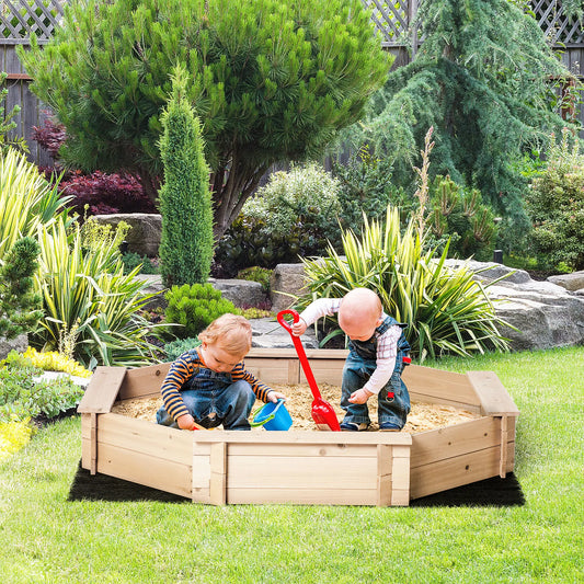 Kids Sandbox With Cover, Wooden Sand Box, Outdoor Sand Pit for Ages 3-8, Natural Sandboxes & Accessories Natural Wood, Blue at Gallery Canada