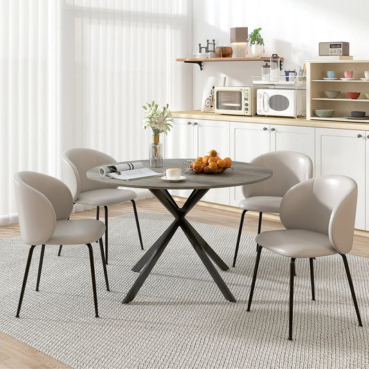 47" Round Kitchen Table for 4, Industrial Dining Table, Wood Grain, Black, Grey Dining Tables Grey Wood Grain, Black at Gallery Canada