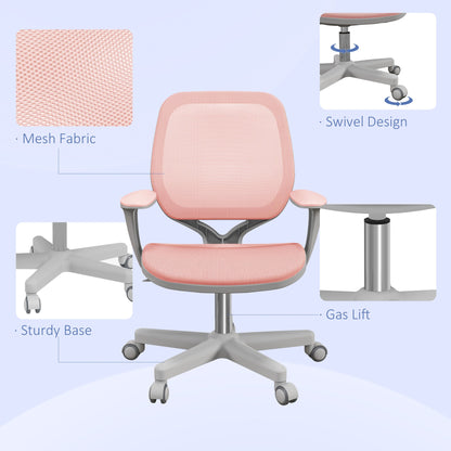 Office Chair, Small Computer Desk Chair with Mesh Back, Swivel Security Castors, Arm, Pink at Gallery Canada