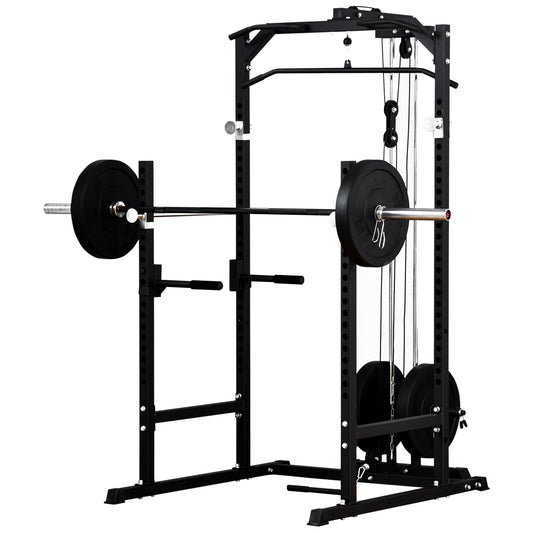 Power Cage, Power Rack with LAT Pulldown Attachment, Pull-up Bar, T Bar Row Landmine and Dip Handle, Strength Training Workout Station, for Home Gym, 800lbs Capacity - Gallery Canada