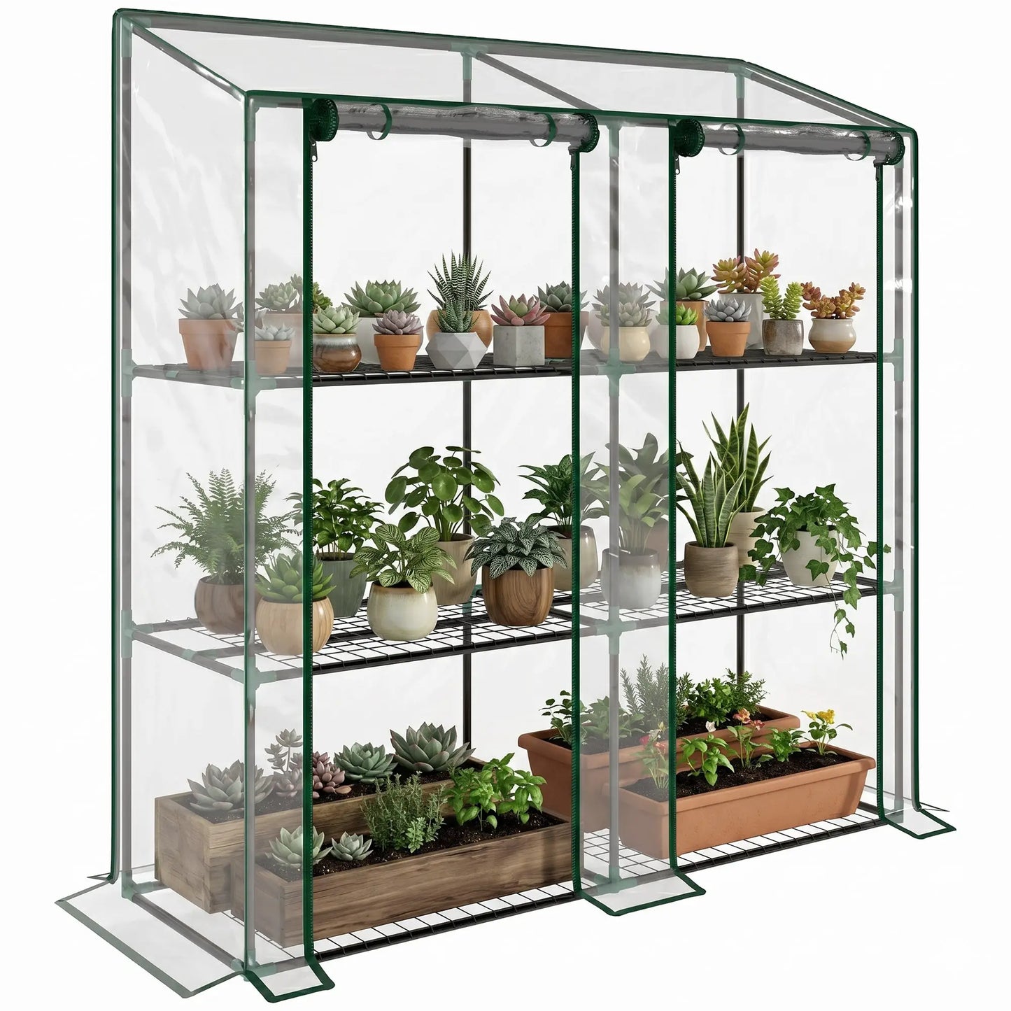 Portable Mini Greenhouse, 3 Tier Shelves, Reinforced Cover, 56.3" x 18.1" x 59.4" Greenhouses at Gallery Canada