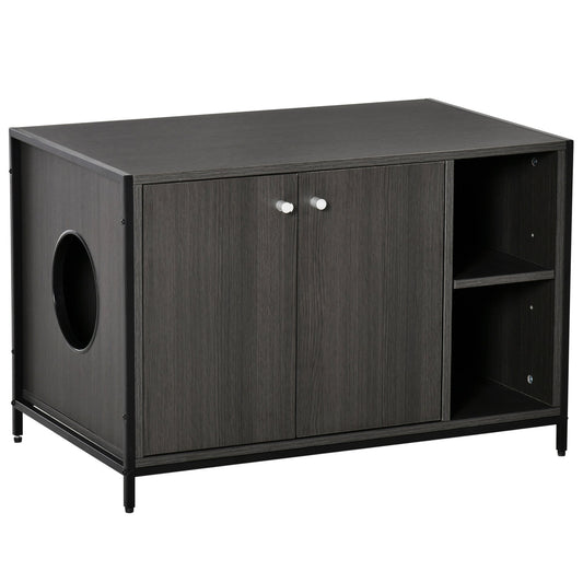 Cat Litter Box Enclosure Hidden Cat Furniture Cabinet Indoor Cat Washroom Double-door Nightstand End Table with Damping Hinge Multiple Storage Place Adjustable Partition Black at Gallery Canada