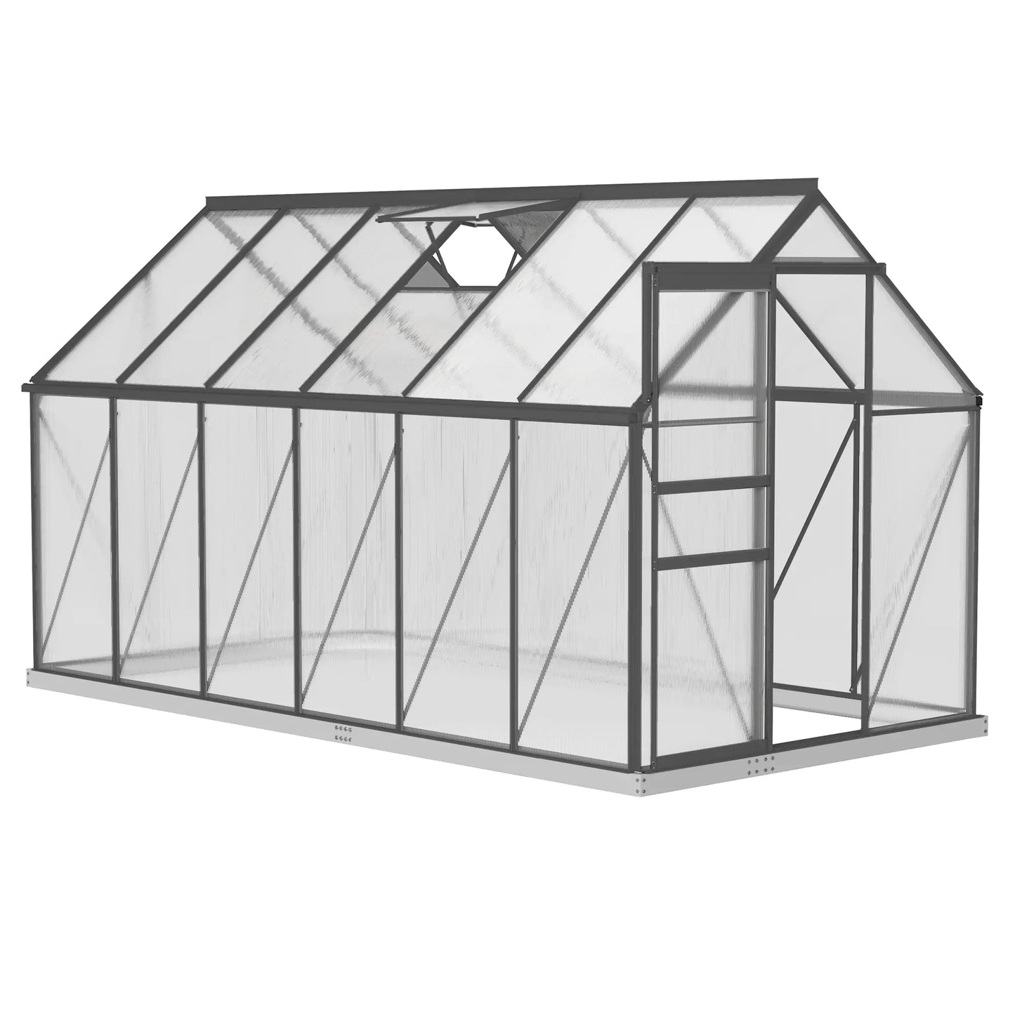 6' x 12' x 6.5' Polycarbonate Greenhouse, Walk-in, Adjustable Roof Vent, Sliding Door, Charcoal Grey Walk In Greenhouses at Gallery Canada