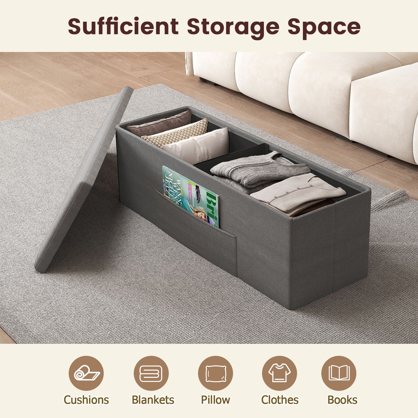 Fabric Folding Storage Bed End Bench, Dark Gray Shoe Racks & Storage Benches at Gallery Canada