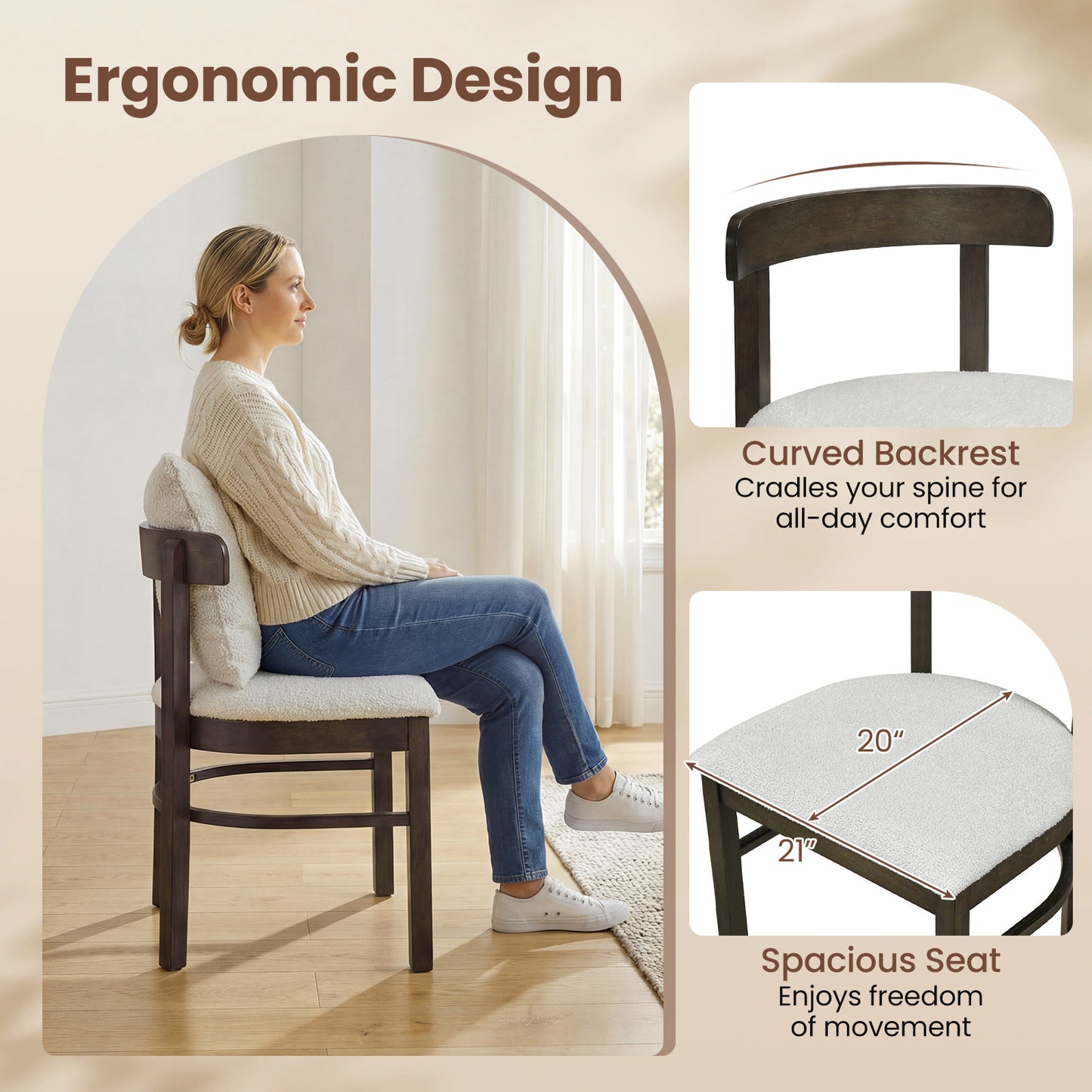 Wood Dining Chairs Set Of 2, Fabric Upholstered With Removable Pillow, Gray Dining Chairs at Gallery Canada
