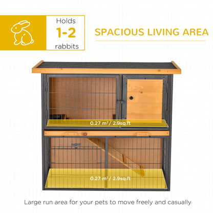 Rabbit Hutch Pet House Bunny Cage Small Animal Habitat with Asphalt Openable Roof for Outdoor 35.25" x 17.75" x 32" Light Yellow at Gallery Canada