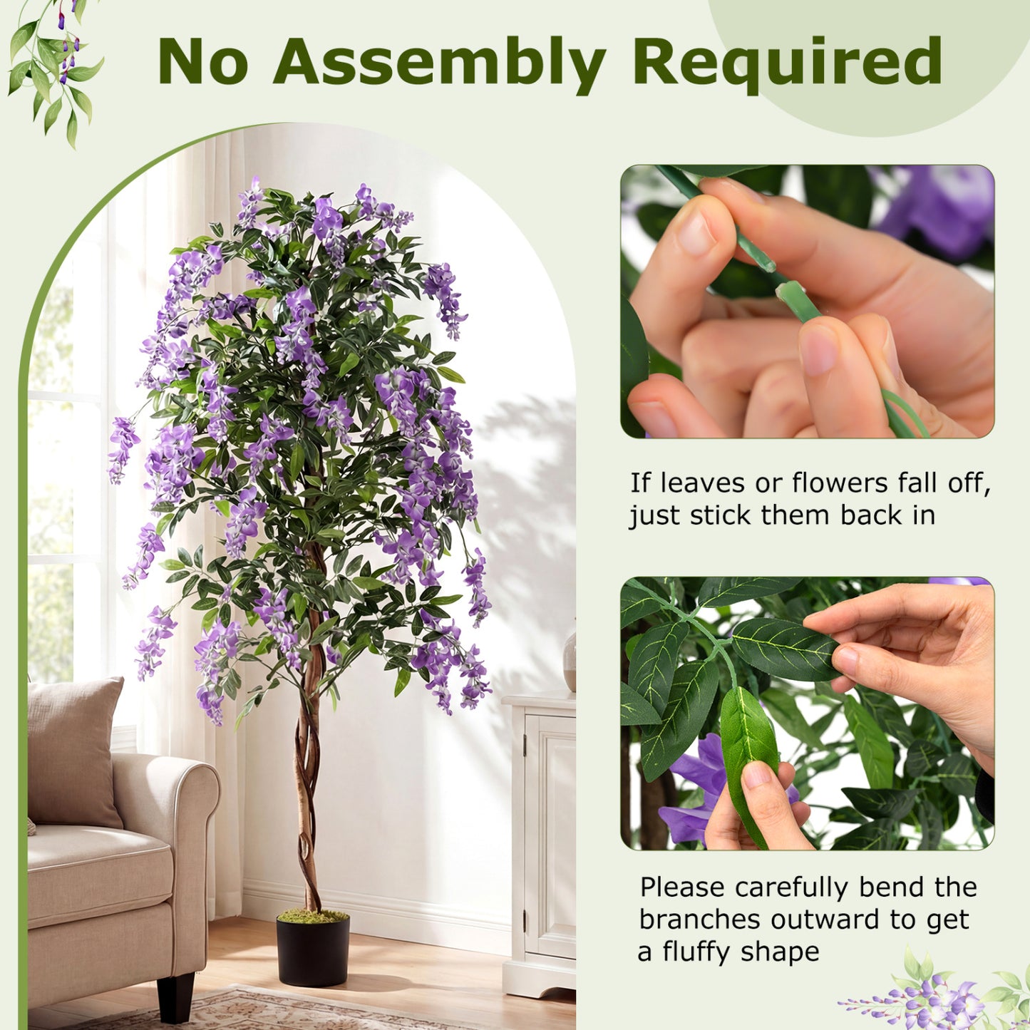 Artificial Wisteria Tree, 6 FT, Natural Trunks, Lifelike Flowers, Purple Faux Plants at Gallery Canada