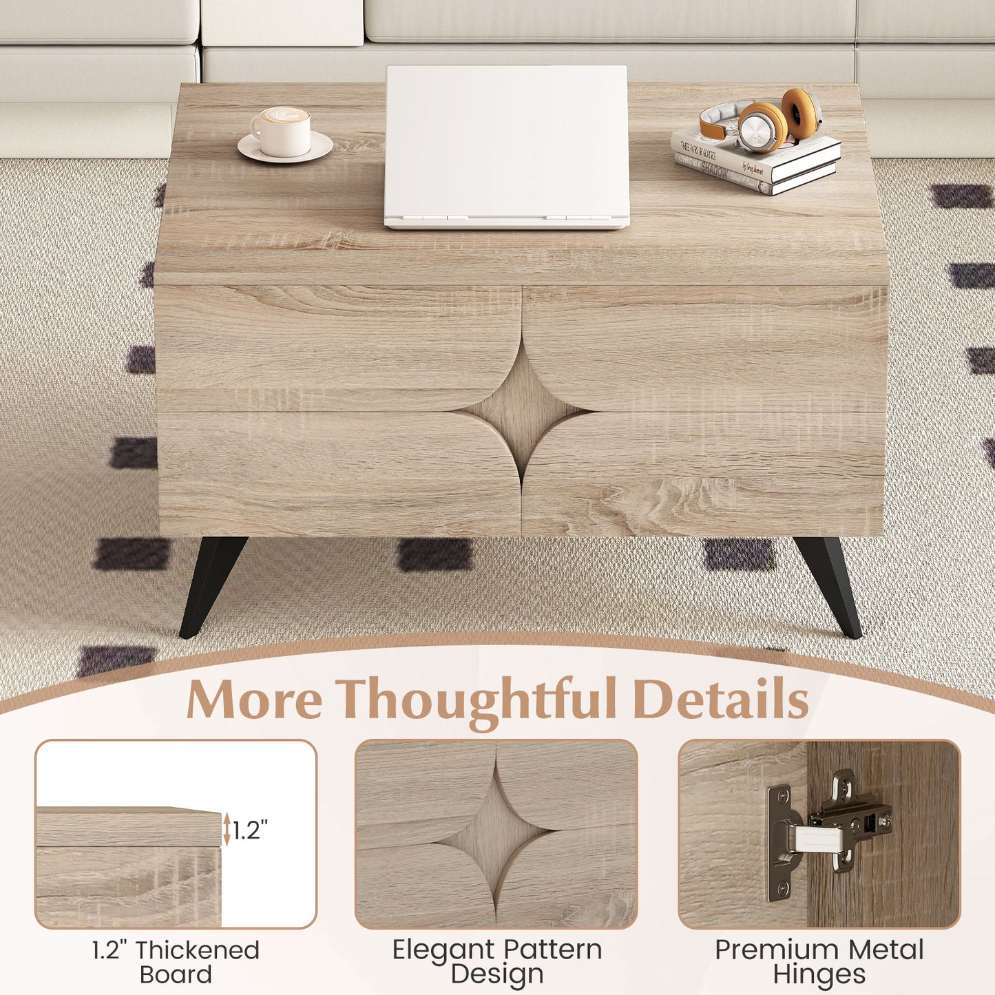 Farmhouse Modern Coffee Table With Storage, Natural Coffee Tables at Gallery Canada