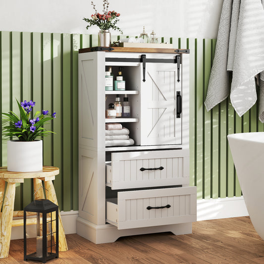 Farmhouse Bathroom Floor Cabinet Freestanding Wooden Storage Organizer, White Floor Cabinets White at Gallery Canada