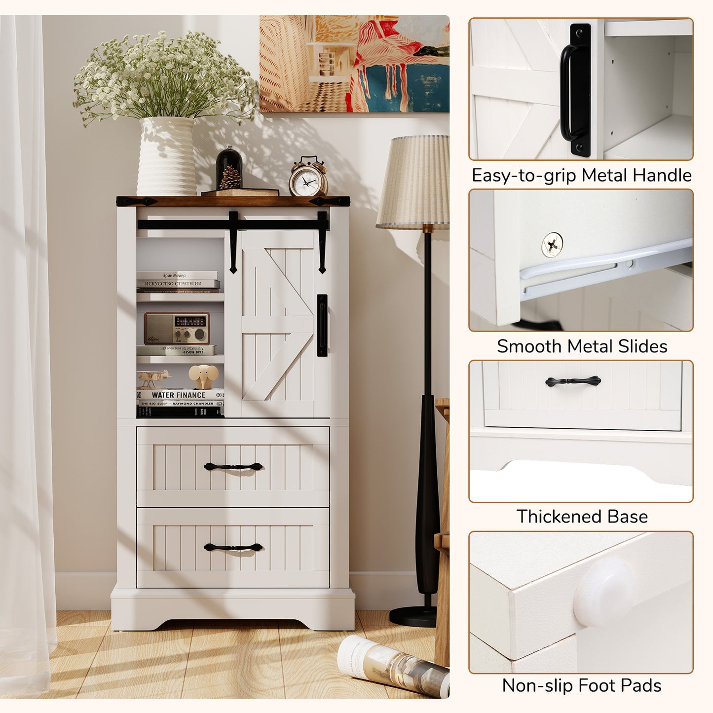 Farmhouse Bathroom Floor Cabinet, Freestanding Wooden Storage Organizer, White Floor Cabinets at Gallery Canada