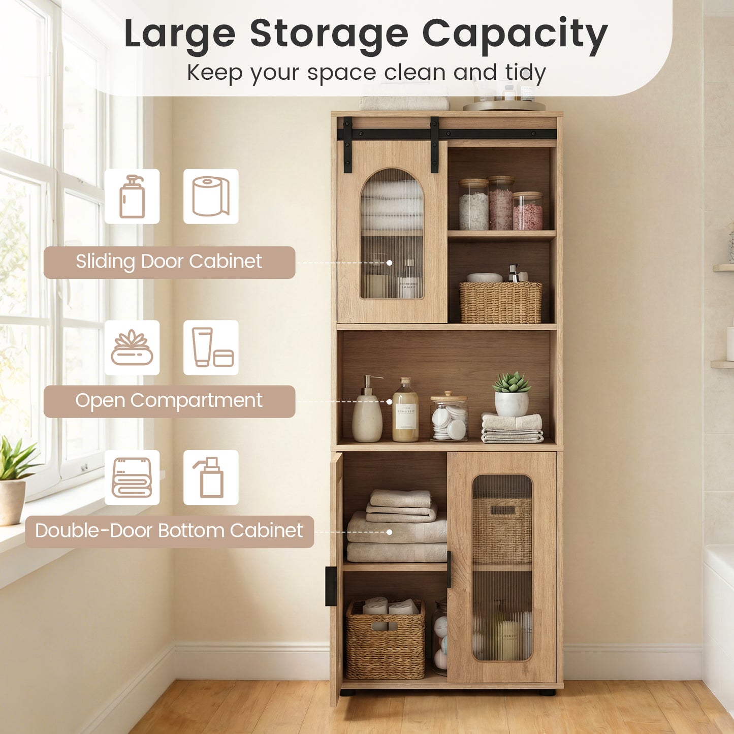 Farmhouse Bathroom Floor Cabinet, Sliding Barn Door, Natural Floor Cabinets at Gallery Canada