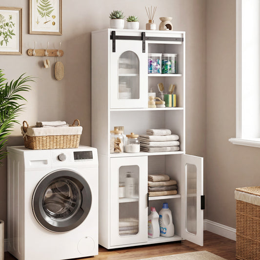 Farmhouse Bathroom Floor Cabinet, Sliding Barn Door, White Floor Cabinets White at Gallery Canada