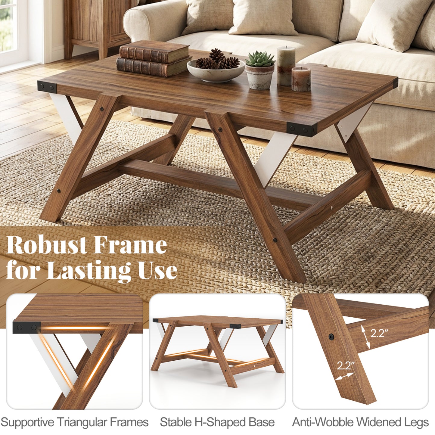 Farmhouse Center Table With Decorative Nailhead Accents, Walnut Coffee Tables at Gallery Canada