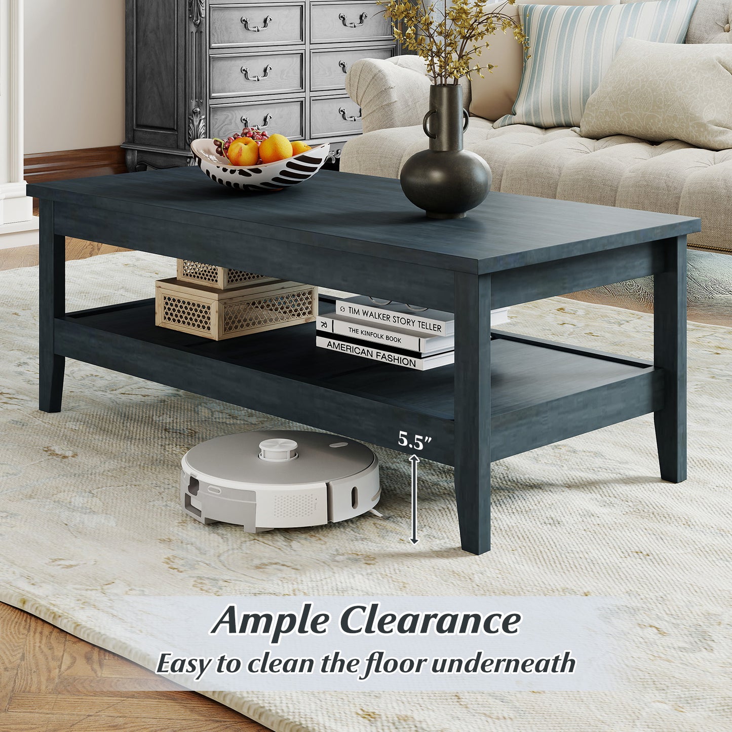 Farmhouse Coffee Table Rustic Cocktail Center Table with Thickened Tabletop, Blue Coffee Tables at Gallery Canada