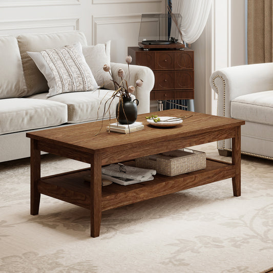 Farmhouse Coffee Table Rustic Cocktail Center Table with Thickened Tabletop-Walnue, Walnut Coffee Tables Walnut at Gallery Canada