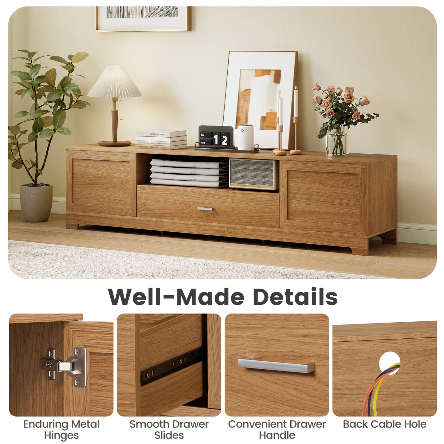 Farmhouse Rustic TV Stand for TVs up to 80", Natural Entertainment Centers & TV Stands at Gallery Canada
