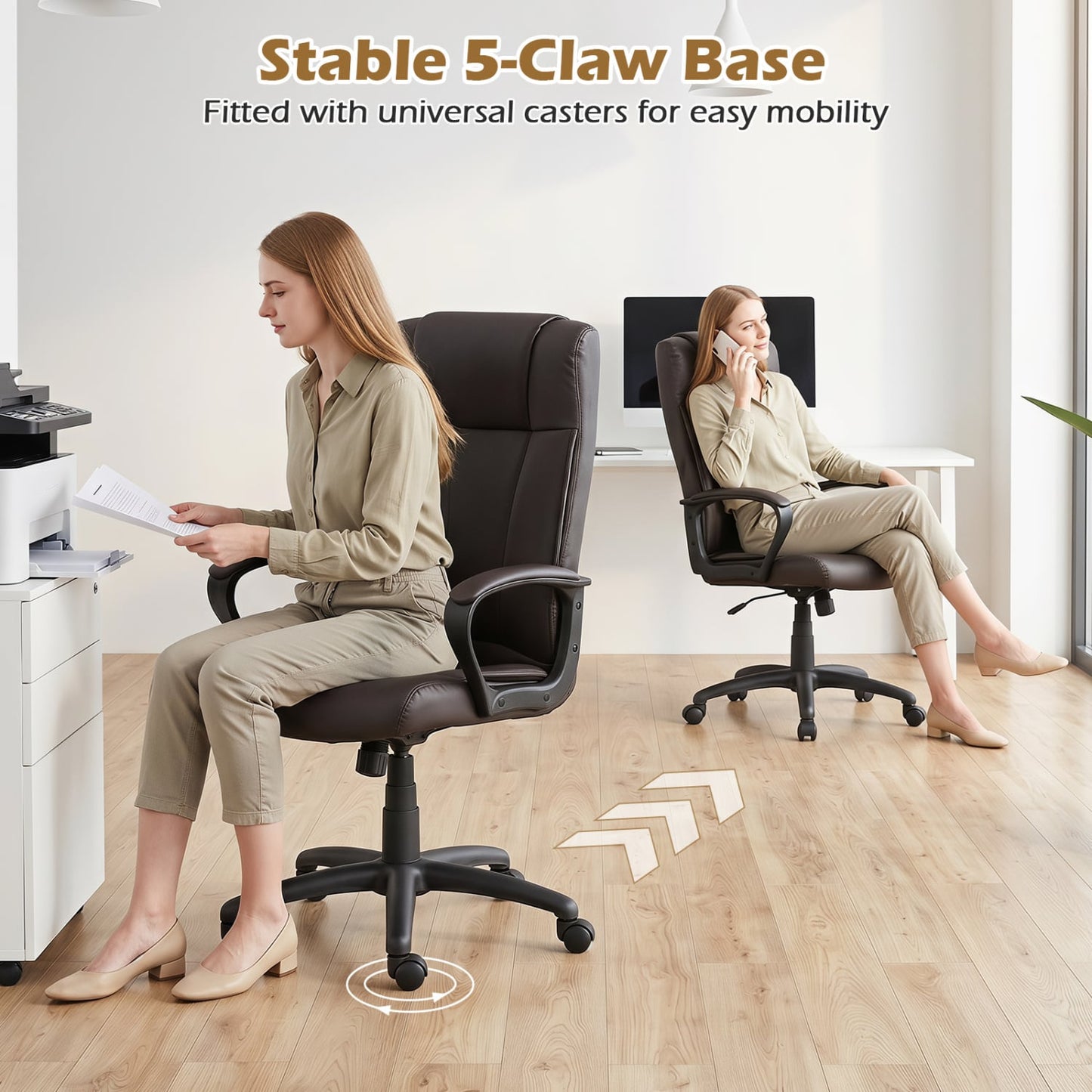 Faux Leather Office Chair with Rocking Function, Brown