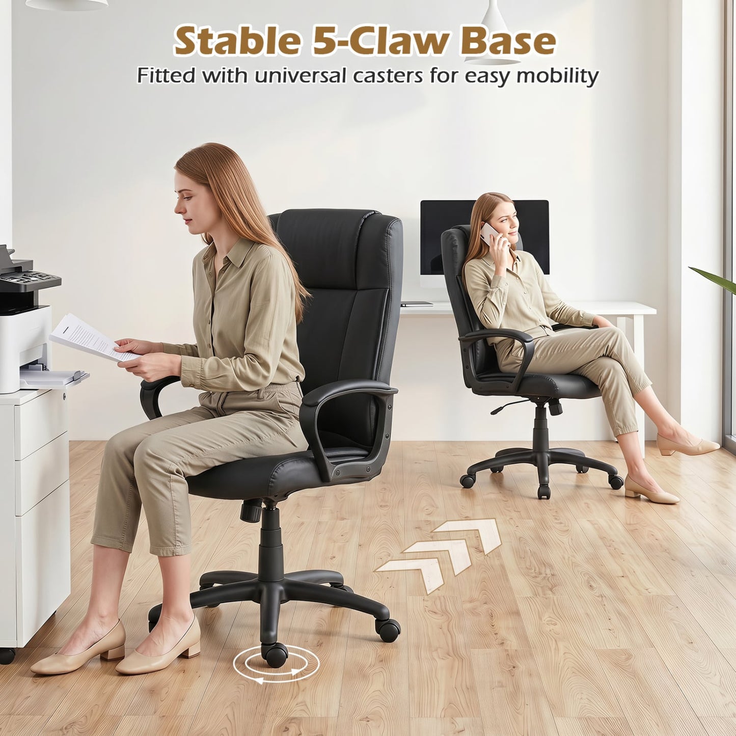 Faux Leather Office Chair with Rocking Function, Black