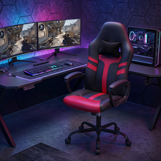 Faux Leather Office Chair, With Head Pillow, Rocking, Red Gaming Chairs Red at Gallery Canada