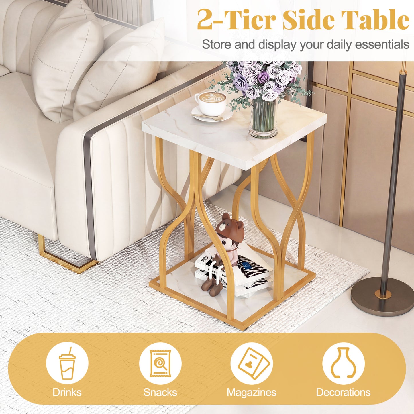 Faux Marble Bedside Night Stand, White Nightstands at Gallery Canada