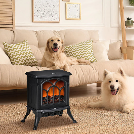 Electric Fireplace Heater, Freestanding Fireplace Stove with Realistic Flame, Overheat Protection, 750W/1500W, Black Electric Fireplaces Black at Gallery Canada