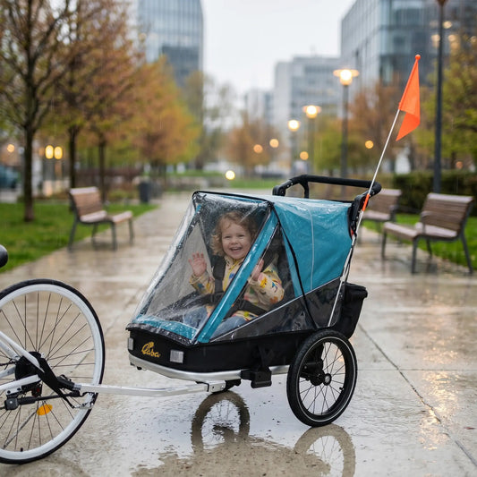 3-in-1 Bike Trailer for Kids, Baby Stroller and Jogger, Foldable Child Bicycle Trailer with Reclining Seat, Blue Kids Bike Trailers Blue, Black, Silver at Gallery Canada