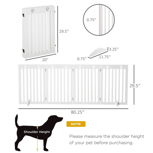 80" Extra Wide Freestanding Pet Gate Dog Barrier Folding Safety Fence with 4 Panel Support Feet for Doorway Stairs White - Gallery Canada