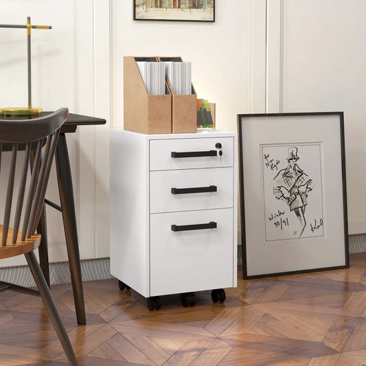 Lockable 3 Drawer File Cabinet, Hanging Bars, Letter A4 Size, White Office Cabinets & Cupboards White at Gallery Canada