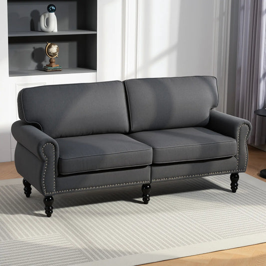 Midback Double Sofa, Sponge Padding, 2 Seater, Rubber Wood Leg, Dark Grey 2-Seater Sofas Dark Grey at Gallery Canada