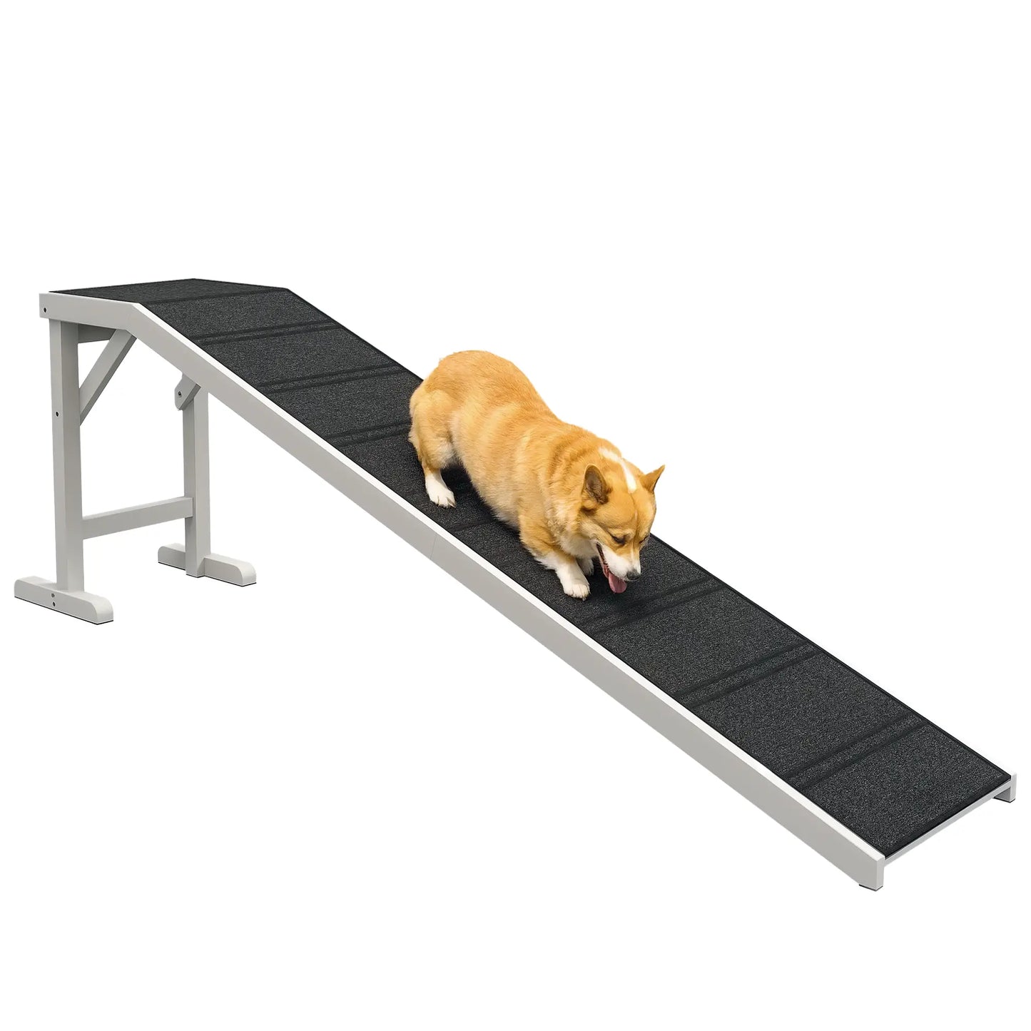 Dog Ramp with Non-Slip Carpet, Top Platform, 74" x 16" x 25", White Dog Stairs at Gallery Canada