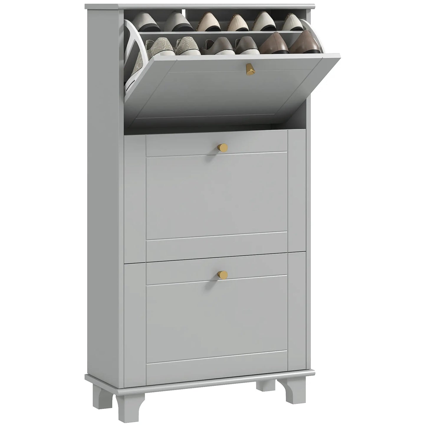 Narrow Shoe Storage, 3 Flip Drawers, Adjustable Shelves, Holds 12 Pairs, Grey Shoe Storage Cabinets & Racks at Gallery Canada