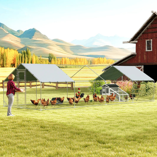 Large Metal Chicken Run With Waterproof Cover, Feeding Door, Perch Chicken Coops Silver at Gallery Canada