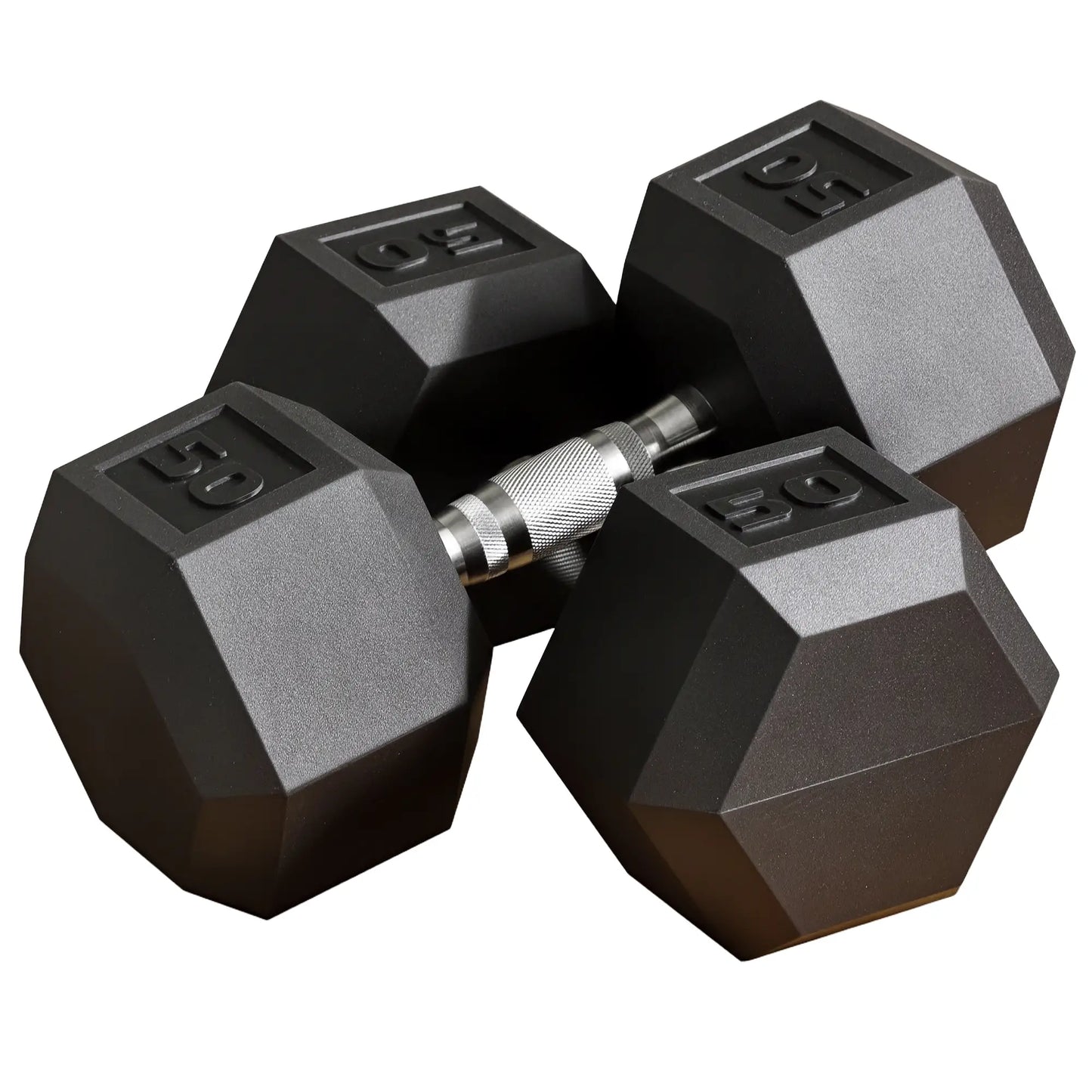 2 x 50lbs Hex Dumbbell Set, Rubber Weights, Non-Slip Handles, Anti-Roll